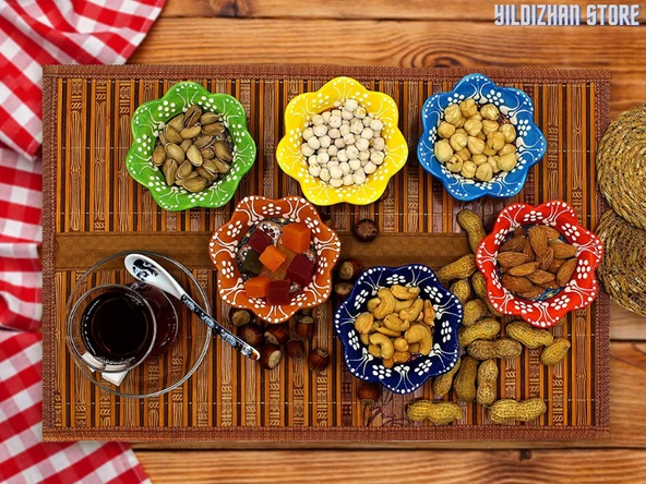 Çerezlik Seramik Çini Çerezlik Kase Armada Çini Papatya Çerezlik Seti 6 Adet