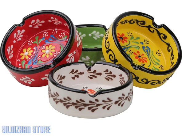 Kültabağı Küllük Seramik El Yapımı Seramik Çini Armada Çini Seramik Set 4 Lü - 3