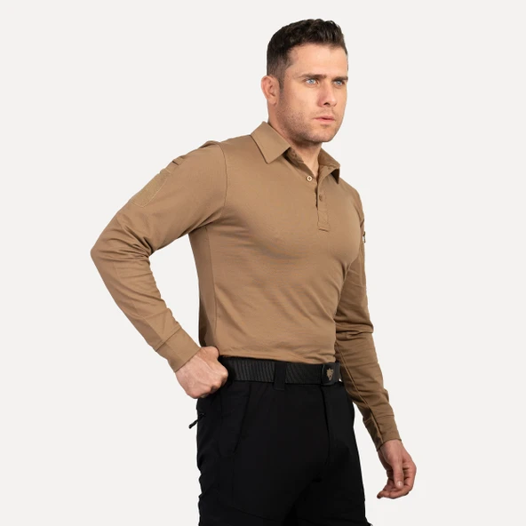 Wolftrap Tactical Koyu Bej Uzun Kollu Taktik Polo Yaka Tişört, 2 Cepli Uzun Kollu T-shirt - 4