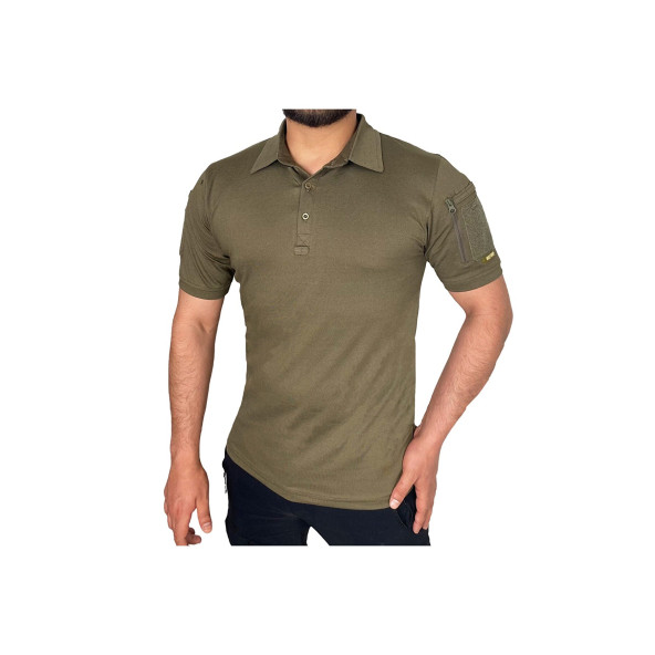 Polo Yaka 2 Cepli Kısa Kollu Taktik T-shirt Haki