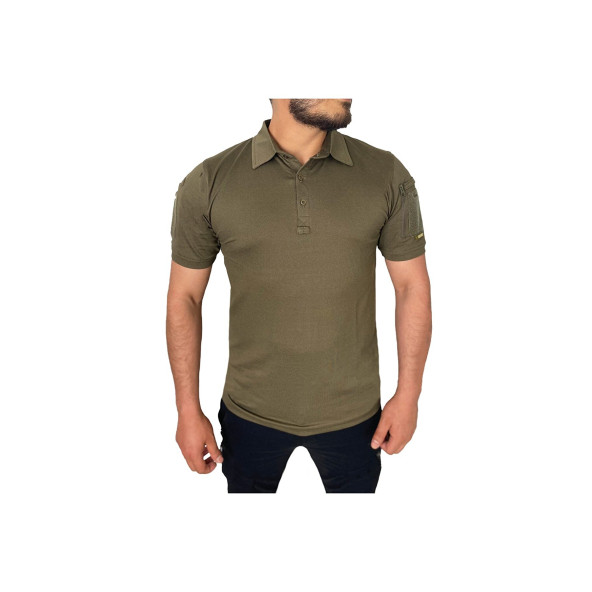 Polo Yaka 2 Cepli Kısa Kollu Taktik T-shirt Haki - 2
