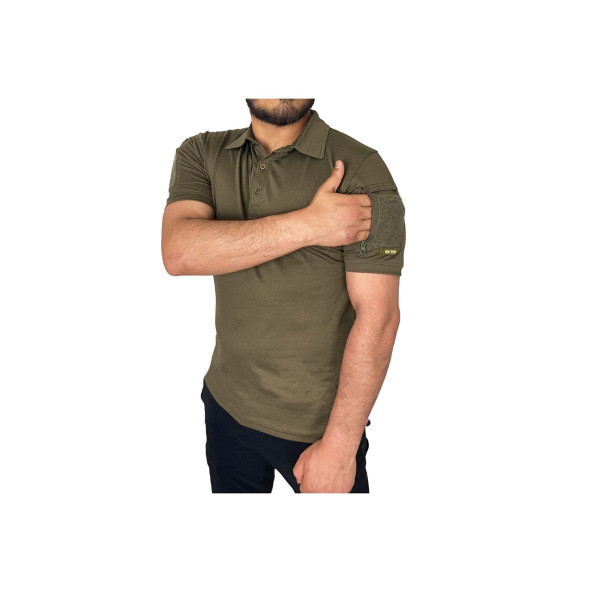 Polo Yaka 2 Cepli Kısa Kollu Taktik T-shirt Haki - 3