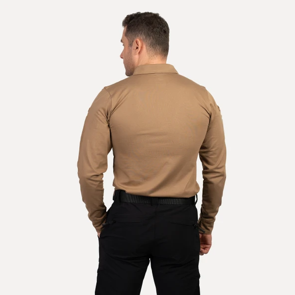 Wolftrap Tactical Koyu Bej Uzun Kollu Taktik Polo Yaka Tişört, 2 Cepli Uzun Kollu T-shirt - 5