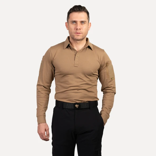 Wolftrap Tactical Koyu Bej Uzun Kollu Taktik Polo Yaka Tişört, 2 Cepli Uzun Kollu T-shirt - 3