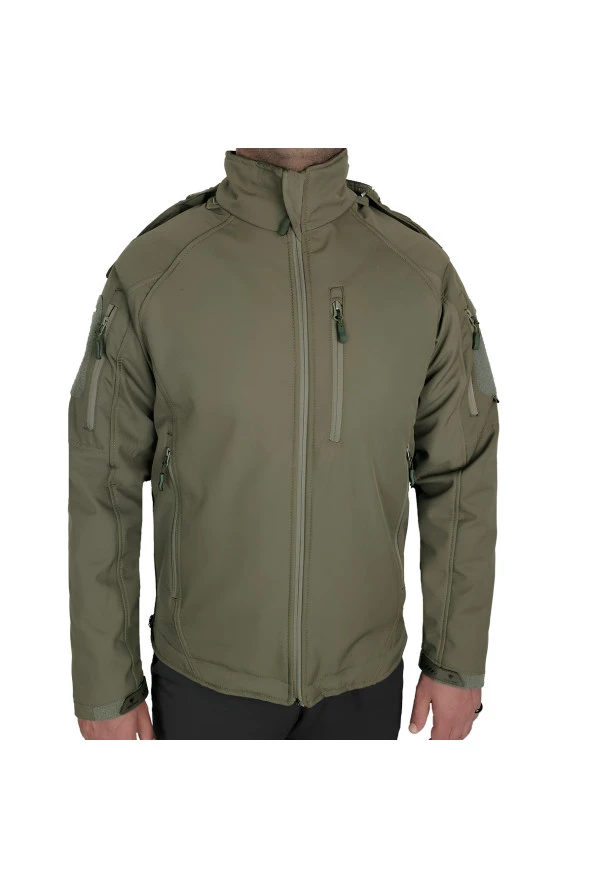 Wolftrap Tactical Haki 5 Cepli Kapüşonlu Softshell Mont, Su Geçirmez Mont