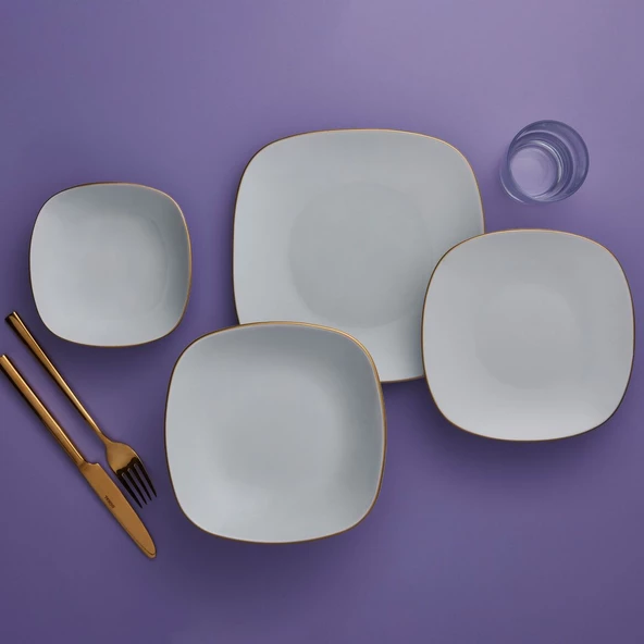 GÜRAL PORSELEN Mimoza 24 Parça 6 Kişilik Yemek Takımı Gold - 3