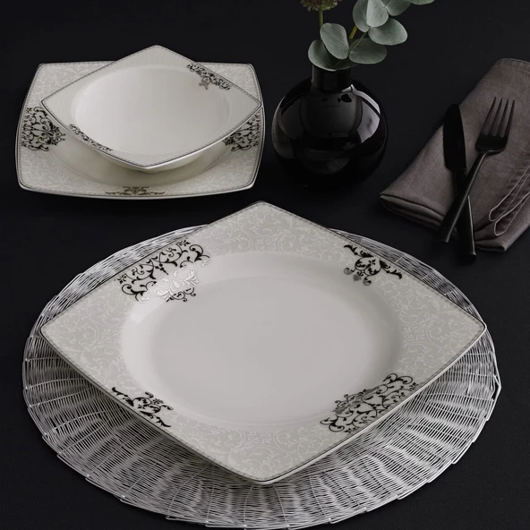 GÜRAL PORSELEN CAROLİNE 85 PARÇA 12 KİŞİLİK KARE YEMEK TAKIMI 56861 - 6
