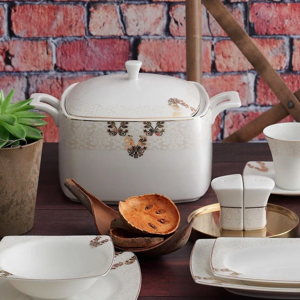 GÜRAL PORSELEN Caroline 85 Parça 12 Kişilik Kare Yemek Takımı 5629 - Resim 2