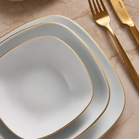 GÜRAL PORSELEN Mimoza 24 Parça 6 Kişilik Yemek Takımı Gold - 4