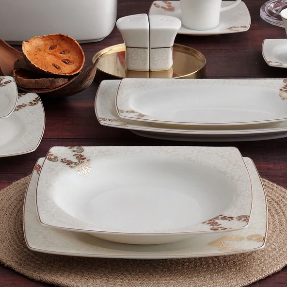 GÜRAL PORSELEN Caroline 85 Parça 12 Kişilik Kare Yemek Takımı 5629 - Resim 3