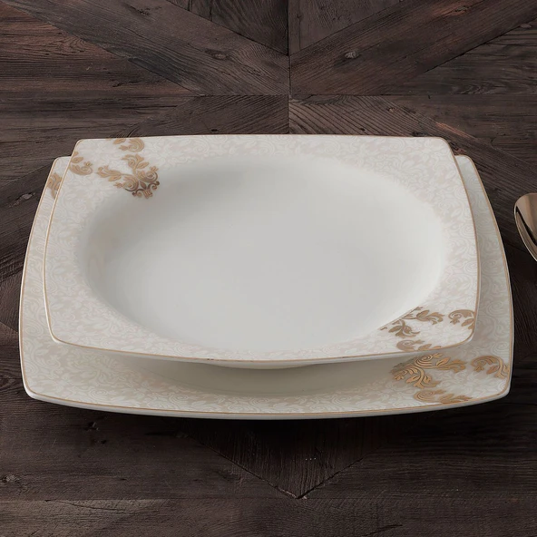 GÜRAL PORSELEN Caroline 85 Parça 12 Kişilik Kare Yemek Takımı 5629 - Resim 4