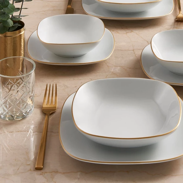 GÜRAL PORSELEN Mimoza 24 Parça 6 Kişilik Yemek Takımı Gold - 2