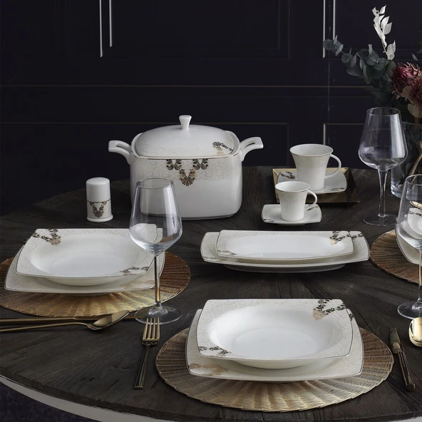 GÜRAL PORSELEN Caroline 85 Parça 12 Kişilik Kare Yemek Takımı 5629 ürün görseli 1