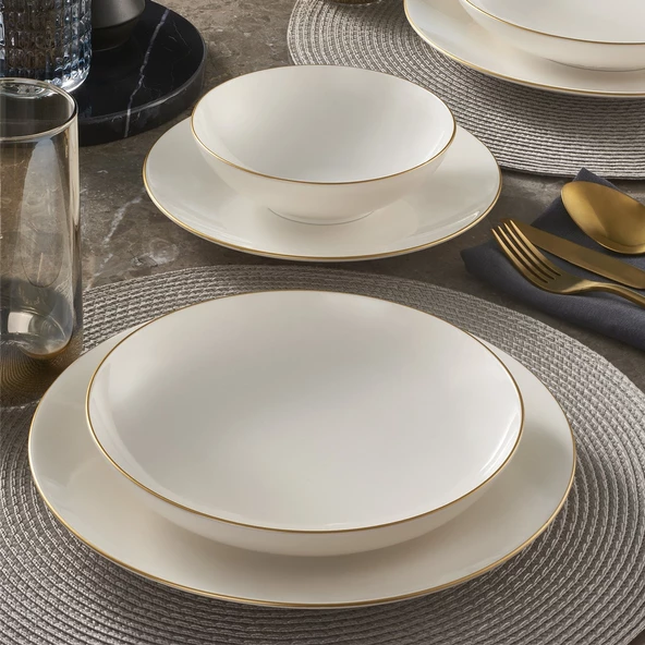 GÜRAL PORSELEN Camelia 26 Parça 6 Kişilik Bone Yemek Takımı - Gold