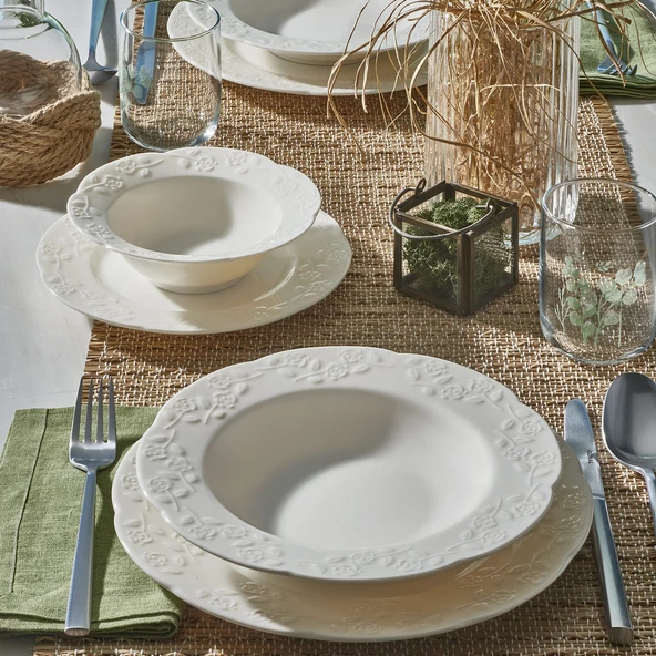 GÜRAL PORSELEN Carmına 24 Parça 6 Kişilik Bone Yemek Takımı - Resim 4