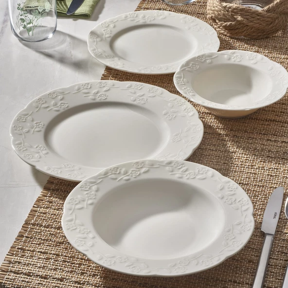 GÜRAL PORSELEN Carmına 24 Parça 6 Kişilik Bone Yemek Takımı - Resim 2
