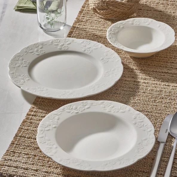 GÜRAL PORSELEN Carmına 24 Parça 6 Kişilik Bone Yemek Takımı - Resim 3