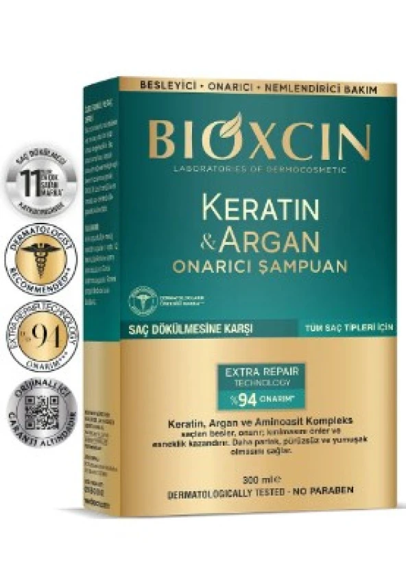 Bioxcin Keratin & Argan Saç Dökülmesine Karşı Onarıcı Şampuan 300 Ml 8680512631613