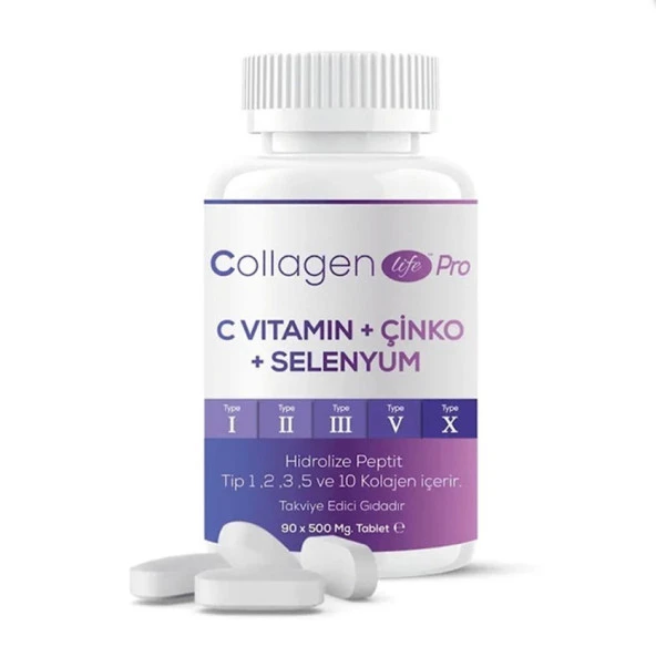 Collagen Life Vitamin C + Çinko + Selenyum 500 Mg 90 Tablet 8680652027178