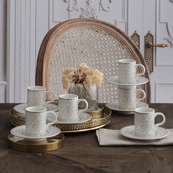 GÜRAL PORSELEN Camelia 12 Parça 6 Kişilik Bone Türk Kahvesi Fincan Takımı - 5595 ürün görseli 1