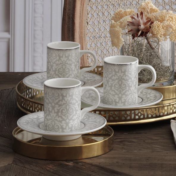 GÜRAL PORSELEN Camelia 12 Parça 6 Kişilik Bone Türk Kahvesi Fincan Takımı - 5595 - 3