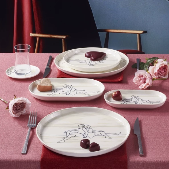 GÜRAL PORSELEN Love 11 Parça 2 Kişilik Bone Kahvaltı Takımı - 25422 - 2