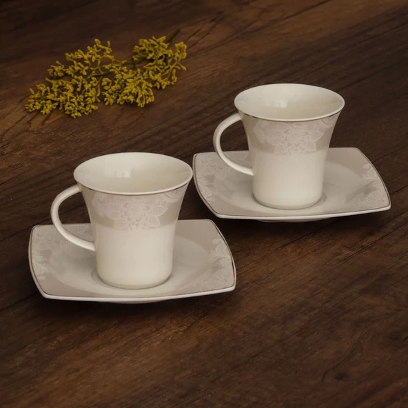 GÜRAL PORSELEN Caroline 12 Parça 6 Kişilik Kahve Fincan Takımı - 5429 - Resim 2