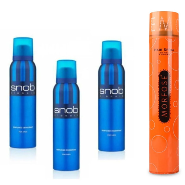 Snob For Men Classic Deodorant 150ml X 3 Adet + Morfose Ultra 400 Ml Sert Saç Spreyi 1 Adet