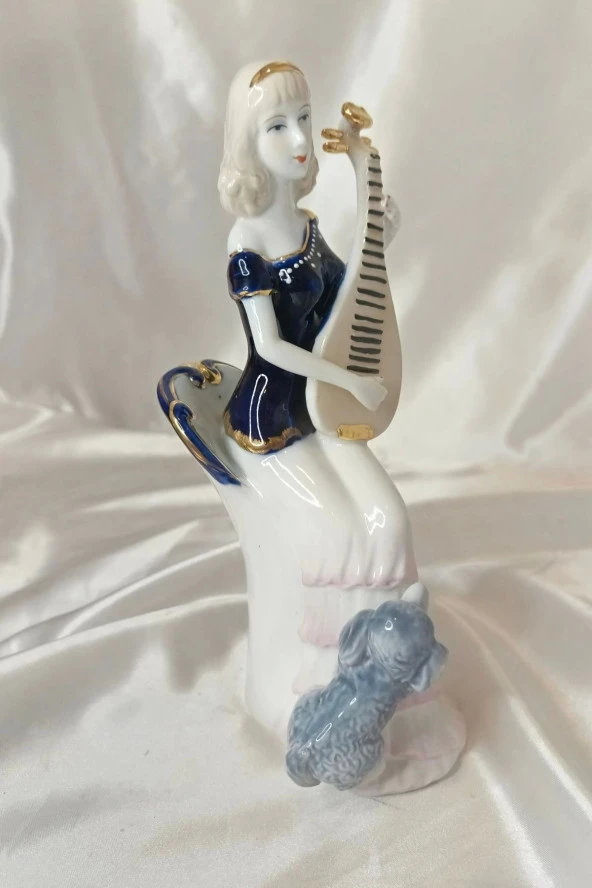 El İşi Seramik Biblo Heykel Enstürüman Çalan  Kadın - Resim 2