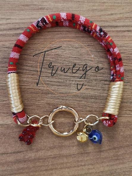 İkili Kedi Köpek Boyun Tasması Bohem Kedi Kolyesi Yaylı Kilit - Kırmızı - 4