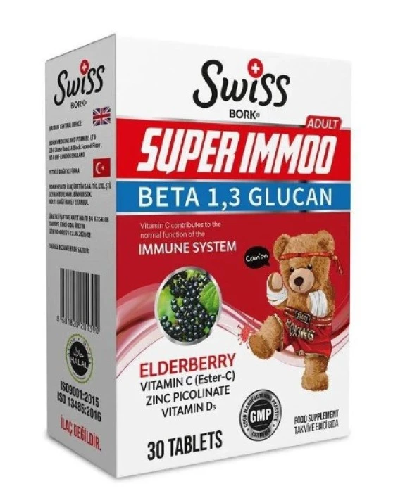 Swiss Bork Super Immoo Adult Beta 1, 3 Glucan İçeren Takviye Edici Gıda 30 Tablet 8681820201390