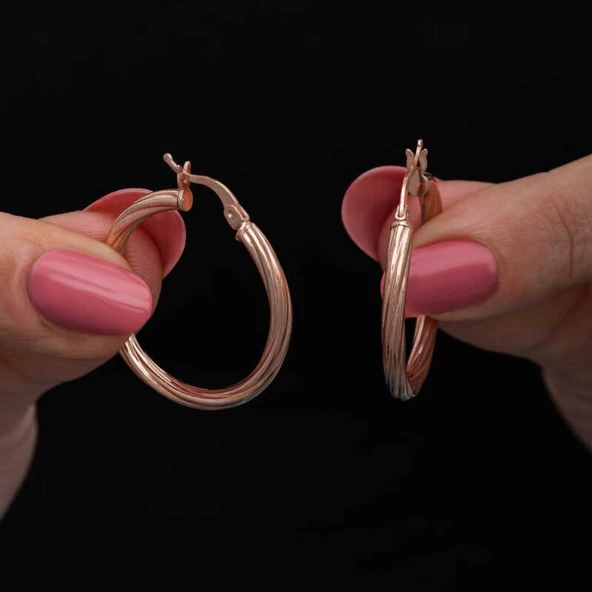 Lucky Life 925 Ayar Gumuss Rose 3 mm Burgu Şarnel Küpe