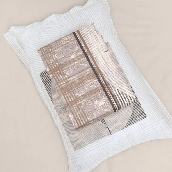 BASKILI SATEN ÇİFT KİŞİLİK NEVRESİM TAKIMI HACKER BEJ - Resim 4