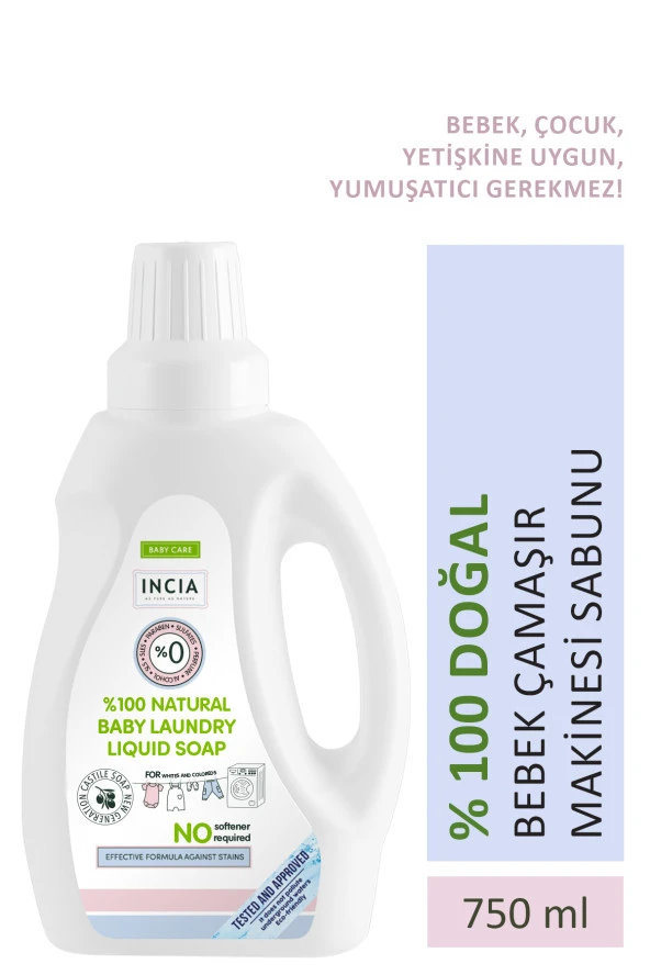 INCIA %100 Doğal Bebek Çamaşır Sabunu (Bitkisel Deterjan) Yumuşatıcılı Lavanta 750 ml