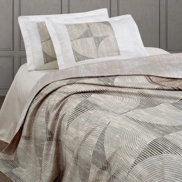 BASKILI SATEN ÇİFT KİŞİLİK NEVRESİM TAKIMI HACKER BEJ - Resim 2