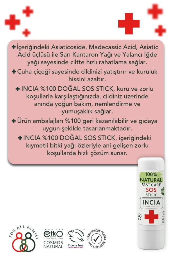 INCIA %100 Doğal Sos Stick Anlık Yatıştırıcı Organik Yalancı İğde Hızlı Koruma Bitkisel 6 G - 8