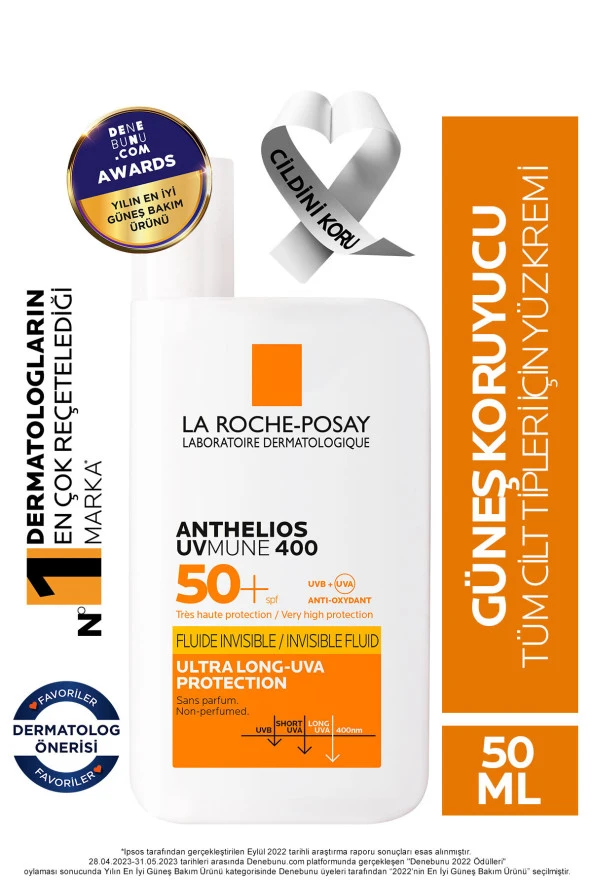 LA ROCHE POSAY Anthelios Uvmune Invisible Fluid Spf50 Karma Ve Yağlı Cilt Yüz Güneş Koruyucu 50Ml