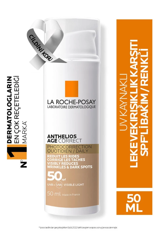 LA ROCHE POSAY Anthelios Age Correct Spf50 Renkli Kapatıcı Özelliğe Sahip Yüz Güneş Kremi 50 Ml