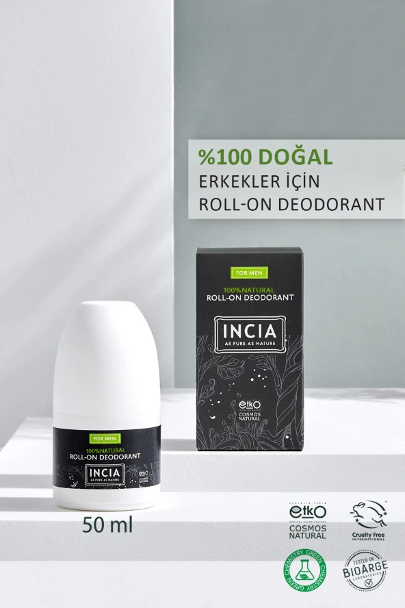 INCIA %100 Doğal Roll On Deodorant Erkeler İçin Ter Kokusu Önleyici Lekesiz 50 ml - 2