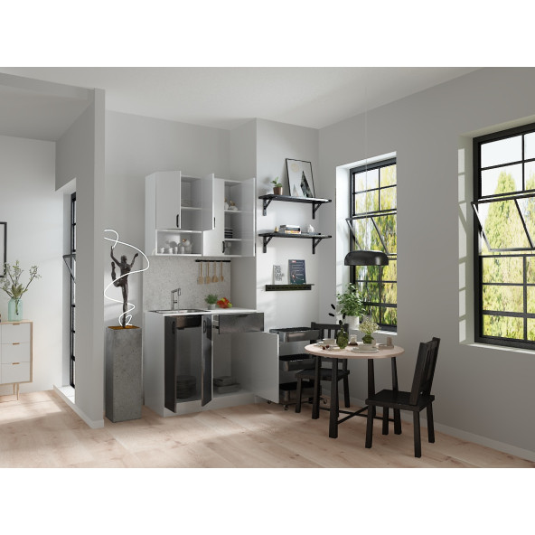 Beyaz Gövde -Antrasit Detaylı Mutfak Dolabı Alt -Üst Modül - 2