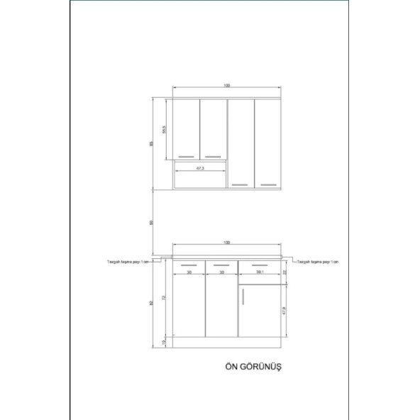 Beyaz Gövde -Antrasit Detaylı Mutfak Dolabı Alt -Üst Modül - 4