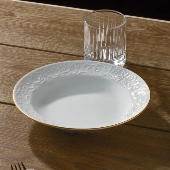 GÜRAL PORSELEN Bahar Dalı 6 Parça 22 cm Çukur Yemek Tabağı Mat Gold ürün görseli 1