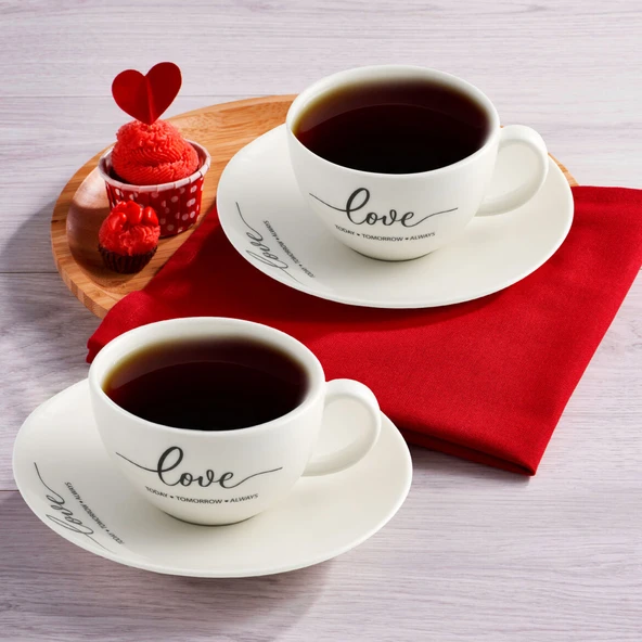 GÜRAL PORSELEN Mania 4 Parça 2 Kişilik Çay Takımı 6372-love ürün görseli 1