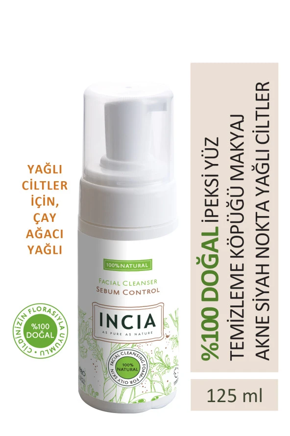 INCIA %100 Doğal İpeksi Yüz Temizleme Köpüğü Makyaj Akne Siyah Nokta Sivilce Yağlı Ciltler Vegan 125 ml