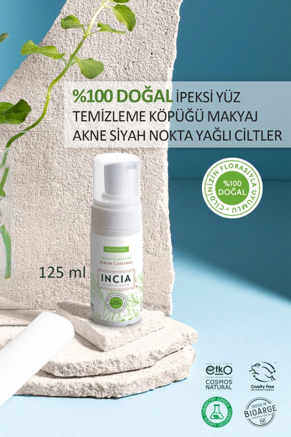 INCIA %100 Doğal İpeksi Yüz Temizleme Köpüğü Makyaj Akne Siyah Nokta Sivilce Yağlı Ciltler Vegan 125 ml - 2