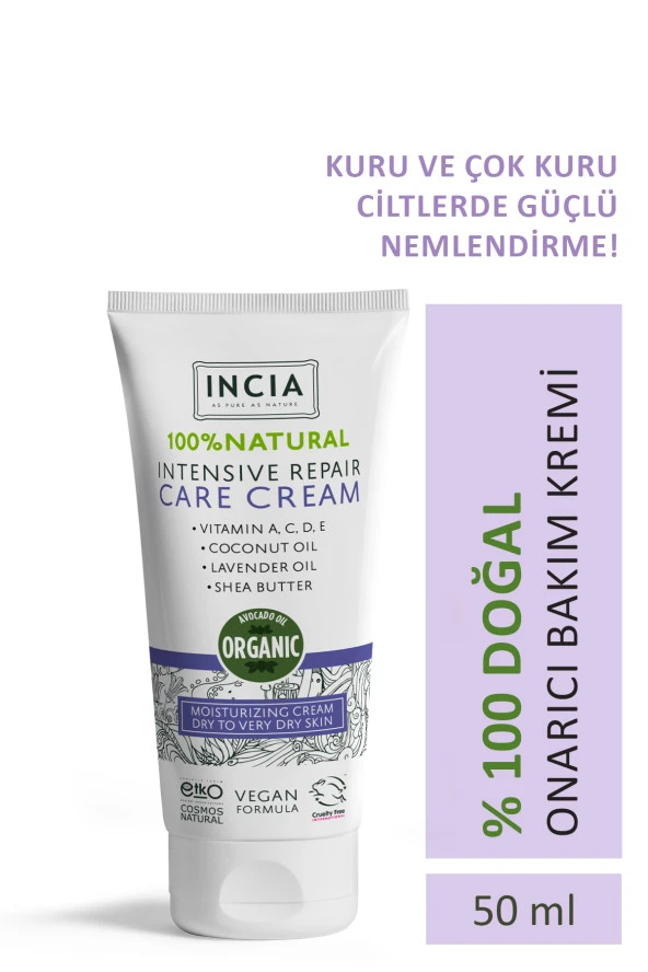 INCIA %100 Doğal Onarıcı Bakım Kremi Yoğun Nemlendirici Cilt Bakım Lavanta Avokado Shea Vegan 50 ml