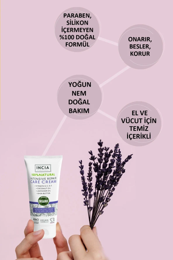 INCIA %100 Doğal Onarıcı Bakım Kremi Yoğun Nemlendirici Cilt Bakım Lavanta Avokado Shea Vegan 50 ml - 5