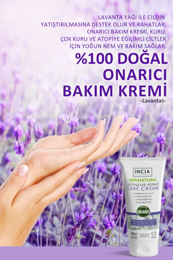 INCIA %100 Doğal Onarıcı Bakım Kremi Yoğun Nemlendirici Cilt Bakım Lavanta Avokado Shea Vegan 50 ml - 6