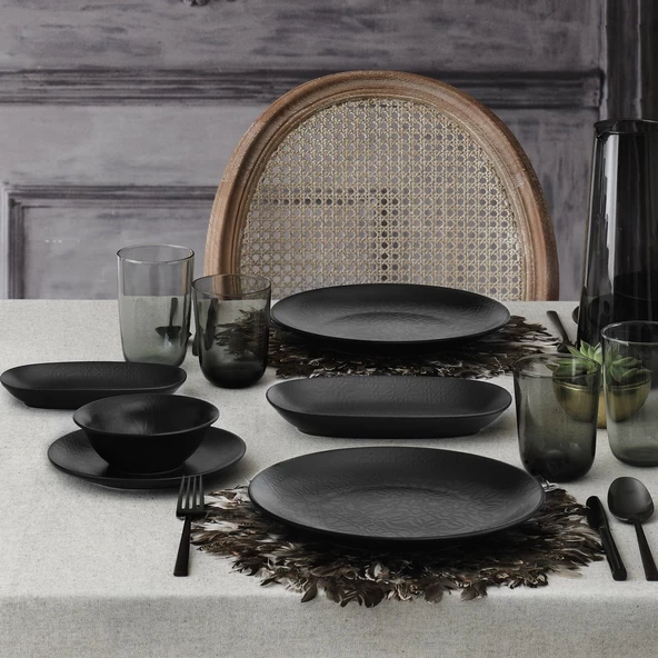 GÜRAL PORSELEN Ent Otel 27 Cm Bone Servis Tabağı Siyah Mat - Resim 3