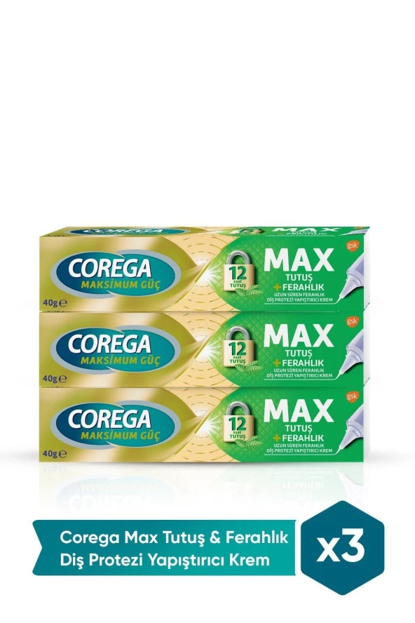 Corega Max Tutuş Ferahlık 40 gr 3 Kutu ürün görseli